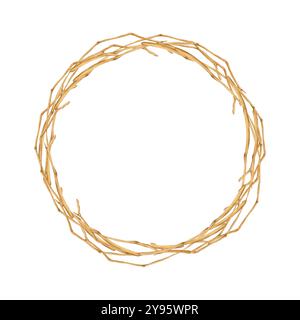 Couronne d'aquarelle de branches sèches. Cadre rond de brindilles entrelacées. Illustration d'automne pour les invitations et les cartes pour le festival de récolte ou Banque D'Images