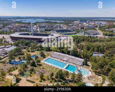 Stade olympique d'Helsinki dans une photo de drone aérien Banque D'Images