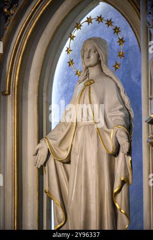 La Vierge Marie. Statue dans la basilique Saint François d'assise à Kraków, Pologne. Banque D'Images