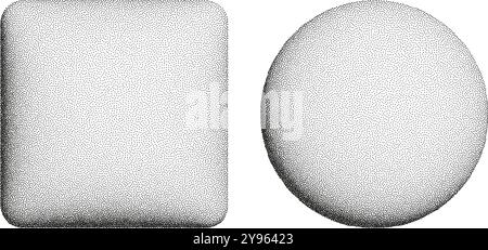 formes demi-teintes 3d, formes pointillées carrées et circulaires, éléments d'éclaboussures noires isolés sur blanc. Illustration de Vecteur