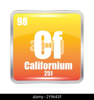 Icône Californium. Elément chimique CF. Numéro atomique 98. Masse 251. Image carrée orange. Symbole vectoriel. Illustration de Vecteur