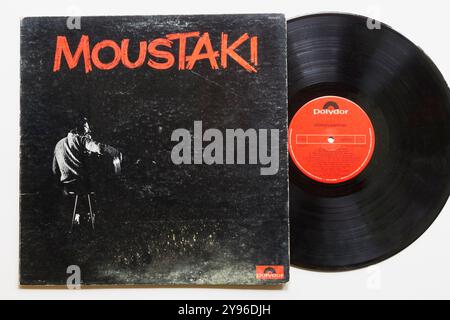 Moustaki 33 1/3 rpm couverture d'album longue durée et enregistrement vinyle. Banque D'Images