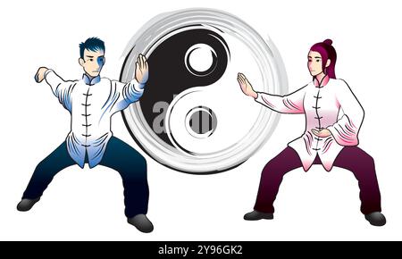 Un homme et une femme exécutent le Tai Chi. Illustration de Vecteur