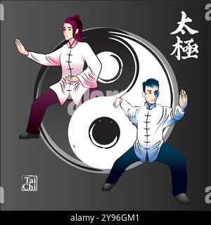 Un homme et une femme exécutent le Tai Chi. Illustration de Vecteur