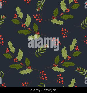 Motif sans couture de Noël Holly Berry Illustration de Vecteur