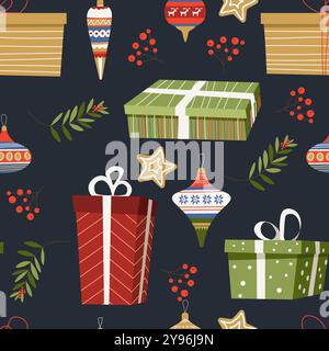 Cadeau de Noël et motif d'ornements Illustration de Vecteur