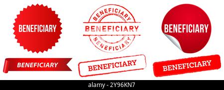 Bénéficiaire financement d'entreprise vente d'argent timbre récepteur rouge badge autocollant éplucher circulaire grunge texturé icône collection Illustration de Vecteur