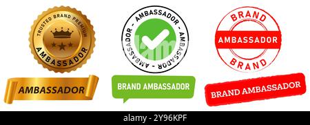 Ambassadeur marque timbres de produit colorés badge d'affaires publicité de qualité bouton de marketing texturé design icône set collection Illustration de Vecteur