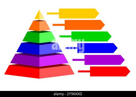 Illustration infographique de violet avec orange avec bleu avec vert avec jaune et rouge triangle divisé et coupé et espace pour le texte, forme pyramide Illustration de Vecteur