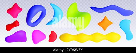 Formes en plasticine de couleur définies isolées sur fond transparent. Illustration réaliste vectorielle d'arts d'argile rouge, bleu, vert faits à la main, éducation d'école d'artisanat d'enfants créatifs, texture de pâte à modeler Illustration de Vecteur