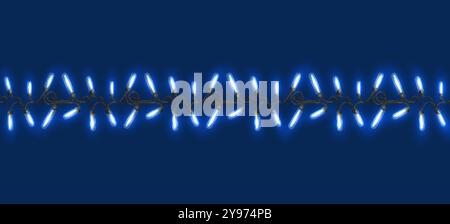 Les guirlandes bleues de lumières de Noël sont magnifiquement disposées, créant une atmosphère festive parfaite pour les décorations de vacances à l'intérieur et à l'extérieur Illustration de Vecteur