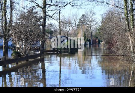 Brimeux, pas-de-Calais (Nord de la France), 9 janvier 2024 : inondations dans la zone des marais de Brimeux suite aux fortes pluies hivernales et aux inondations de la rivière C. Banque D'Images