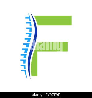 Logo de diagnostic de colonne vertébrale sur le modèle vectoriel lettre F. Symbole orthopédique Illustration de Vecteur
