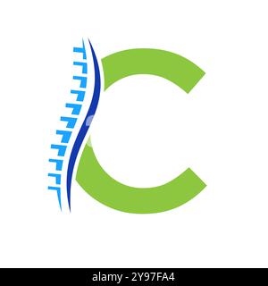 Logo de diagnostic de colonne vertébrale sur le modèle vectoriel lettre C. Symbole orthopédique Illustration de Vecteur