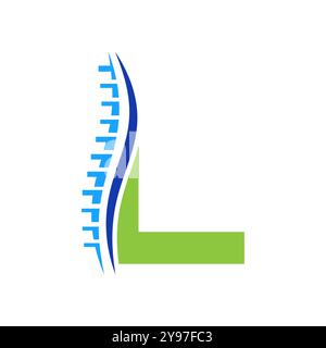 Logo de diagnostic de colonne vertébrale sur le modèle vectoriel lettre L. Symbole orthopédique Illustration de Vecteur