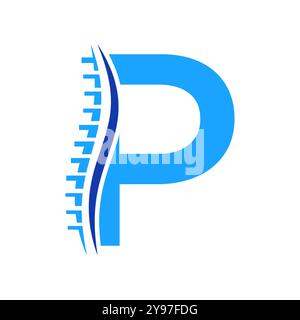 Logo de diagnostic du rachis sur le modèle vectoriel lettre P. Symbole orthopédique Illustration de Vecteur