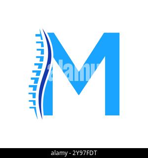 Logo de diagnostic de colonne vertébrale sur le modèle vectoriel lettre M. Symbole orthopédique Illustration de Vecteur