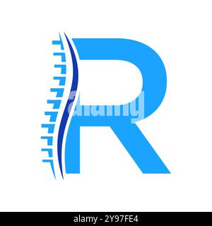Logo de diagnostic du rachis sur le modèle vectoriel lettre R. Symbole orthopédique Illustration de Vecteur