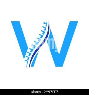 Logo de diagnostic du rachis sur le modèle vectoriel lettre W. Symbole orthopédique Illustration de Vecteur