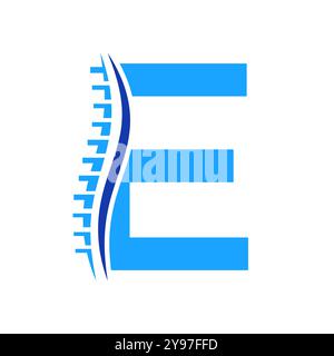Logo de diagnostic de colonne vertébrale sur le modèle vectoriel lettre E. Symbole orthopédique Illustration de Vecteur