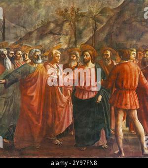 MASACCIO (né en 1401, San Giovanni Valdarno, décédé en 1428, Rome) Tribute Money (détail) 1426-27 fresque, 255 x 598 cm (fresque complète) Cappella Brancacci, Santa Maria del Carmine, Florence *** mots-clés : ************* Auteur : MASACCIO titre : Tribute Money (détail) chronologie : 1401-1450 École : Italien forme : peinture type : religieux Banque D'Images