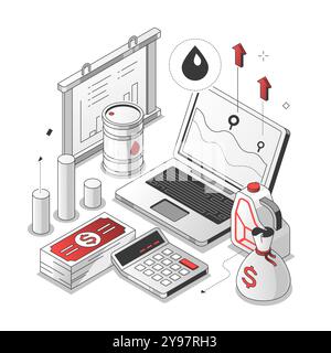 Prix du pétrole - illustration de la ligne isométrique rouge et noire Illustration de Vecteur