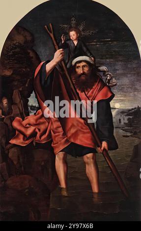 Massys, Quentin (1465/66, Louvain, d. 1530, Anvers) St Christopher - huile sur bois Koninklijk Museum voor Schone Kunsten, Anvers --- mots-clés : ------------- Auteur : Massys, Quentin titre : St Christopher chronologie : 1451-1500 École : Flamand forme : peinture type : religieux Banque D'Images