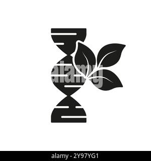 DNA Helix avec icône Leaf Silhouette. Génie génétique et biotechnologie en sciences végétales et en biologie. Recherches génétiques en botanique. Vecteur isolé Illustration de Vecteur