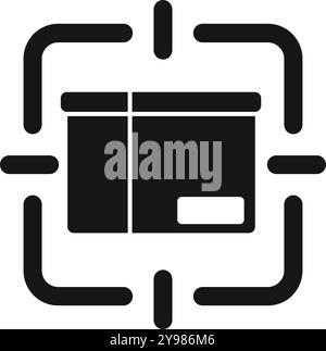 Conception noire d'icône vectorielle isolée d'une boîte en carton à l'intérieur d'une cible focale Illustration de Vecteur
