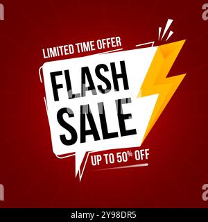 Affiche de vente flash, modèle de bannière de vente spéciale, conception de vente flash de bulle de discours, avec effet éclaté, signe d'électricité, et fond abstrait pour mar Illustration de Vecteur