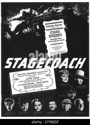 Affiche de film Stagecoach 1939 - Western réalisé par John Ford et mettant en vedette Claire Trevor et John Wayne Banque D'Images