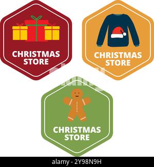 Bannières colorées de magasin de noël avec du texte sur un fond blanc Illustration de Vecteur