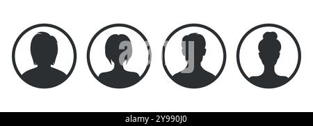 Silhouettes hommes et femmes dans des cadres de ligne ronds. Avatars masculins et féminins abstraits, icônes de personnes. Illustration vectorielle Illustration de Vecteur
