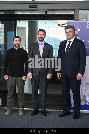 Le premier ministre de la République de Croatie Andrej Plenkovic et le président de l'Ukraine Vladimir Zelensky sont les hôtes de la 3ème réunion du sommet Ukraine - Europe du Sud-est, qui se tient à Dubrovnik. Arrivées du président de l'État et du gouvernement. Le premier ministre Andrej Plenkovic et le président ukrainien Volodymyr Zelenski ont souhaité la bienvenue aux chefs d'État et de gouvernement participant au Sommet. Président du Monténégro Jakov Milatovic, à Dubrovnik, Croatie, le 09 octobre 2024. Photo : Marko Lukunic/PIXSELL Banque D'Images