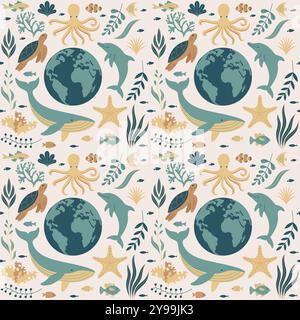 Cette image est un modèle sans couture d'art plat vectoriel. Illustration de Vecteur