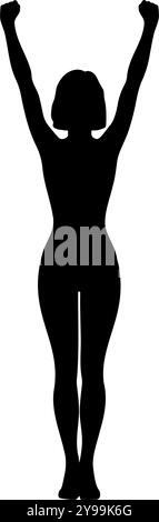Silhouette d'une jeune femme élancée avec ses bras levés dans la victoire. illustration vectorielle Illustration de Vecteur