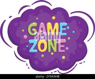 Autocollant de zone de jeu pour enfants de dessin animé. Salle de jeux pour enfants, club de fête de divertissement pour enfants et illustration vectorielle plate de badge de zone de jeu sur fond blanc Illustration de Vecteur