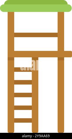 Cette illustration colorée présente une tour de terrain de jeu en bois avec un auvent vert, parfait pour représenter le jeu en plein air et les aventures de l'enfance Illustration de Vecteur