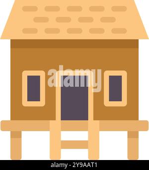 Cabane en bois simple debout sur pilotis avec toit en tuiles et échelle, représentant l'architecture tropicale du logement Illustration de Vecteur