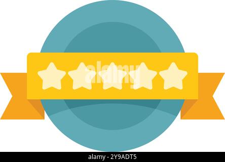 Ruban jaune avec cinq étoiles encerclant un cercle bleu, symbolisant le concept d'une note de cinq étoiles Illustration de Vecteur