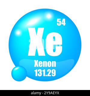 Icône xénon. Elément chimique XE. Numéro atomique 54. Masse 131.29. Sphère bleue. Illustration de Vecteur