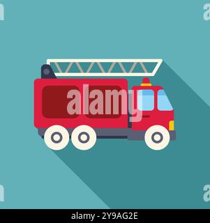 Illustration vectorielle simple d'un camion de pompiers rouge avec une échelle étendue, garé et prêt pour l'action Illustration de Vecteur