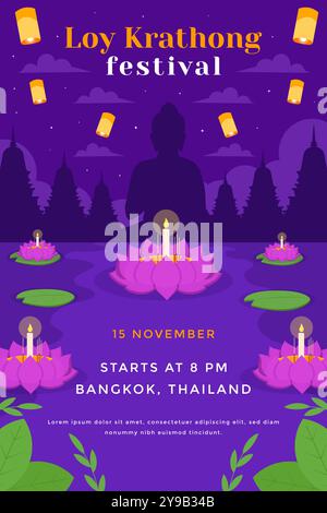 le festival loy krathong célèbre la conception d'illustration de bannière verticale Illustration de Vecteur