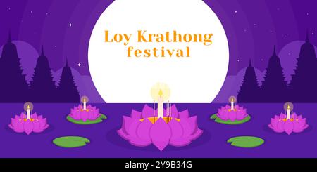 le festival loy krathong célèbre la conception d'illustration de bannière horizontale Illustration de Vecteur