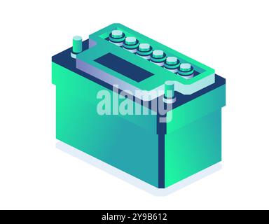 Batterie de voiture isolée sur fond blanc. Batterie d'accumulateurs. Objet isométrique. Illustration vectorielle. Illustration de Vecteur