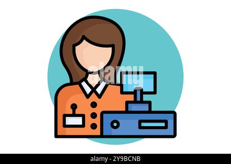 Icône caissier. style d'icône de contour coloré. femmes avec machine de paiement. icône liée aux services. illustration vectorielle d'éléments hôteliers Illustration de Vecteur