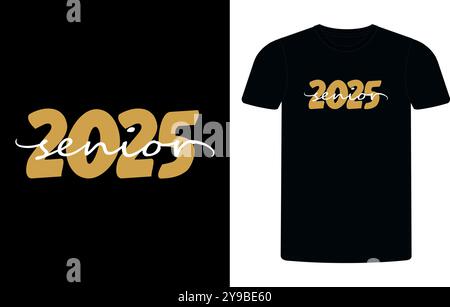 Classe supérieure de conception de t-shirt 2025, événement diplômé de lycée ou d'université ou t-shirt de fête conception, conception de T-shirt de graduation. Illustration de Vecteur