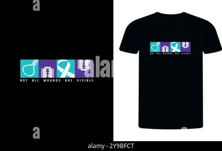 Toutes les blessures ne sont pas visibles conception de T-shirt de prévention du suicide, T-shirt de prévention du suicide, T-shirt de survie de prévention du suicide, T-shirt de prévention du suicide. Illustration de Vecteur
