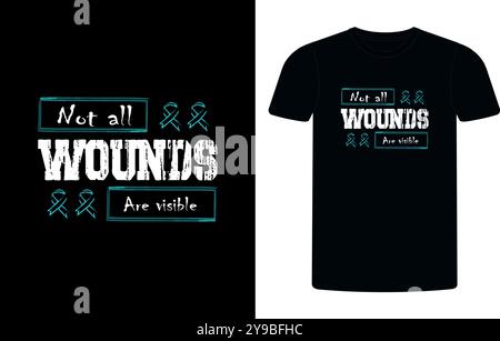 Toutes les blessures ne sont pas visibles conception de T-shirt de prévention du suicide, T-shirt de prévention du suicide, T-shirt de survie de prévention du suicide, T-shirt de prévention du suicide. Illustration de Vecteur
