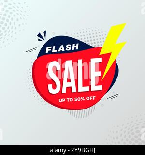 Bannière de vente flash, affiche spéciale de vente à escompte, conception de vente flash de bulle de discours, avec, signe d'électricité, formes et fond pour le marketing promoti Illustration de Vecteur